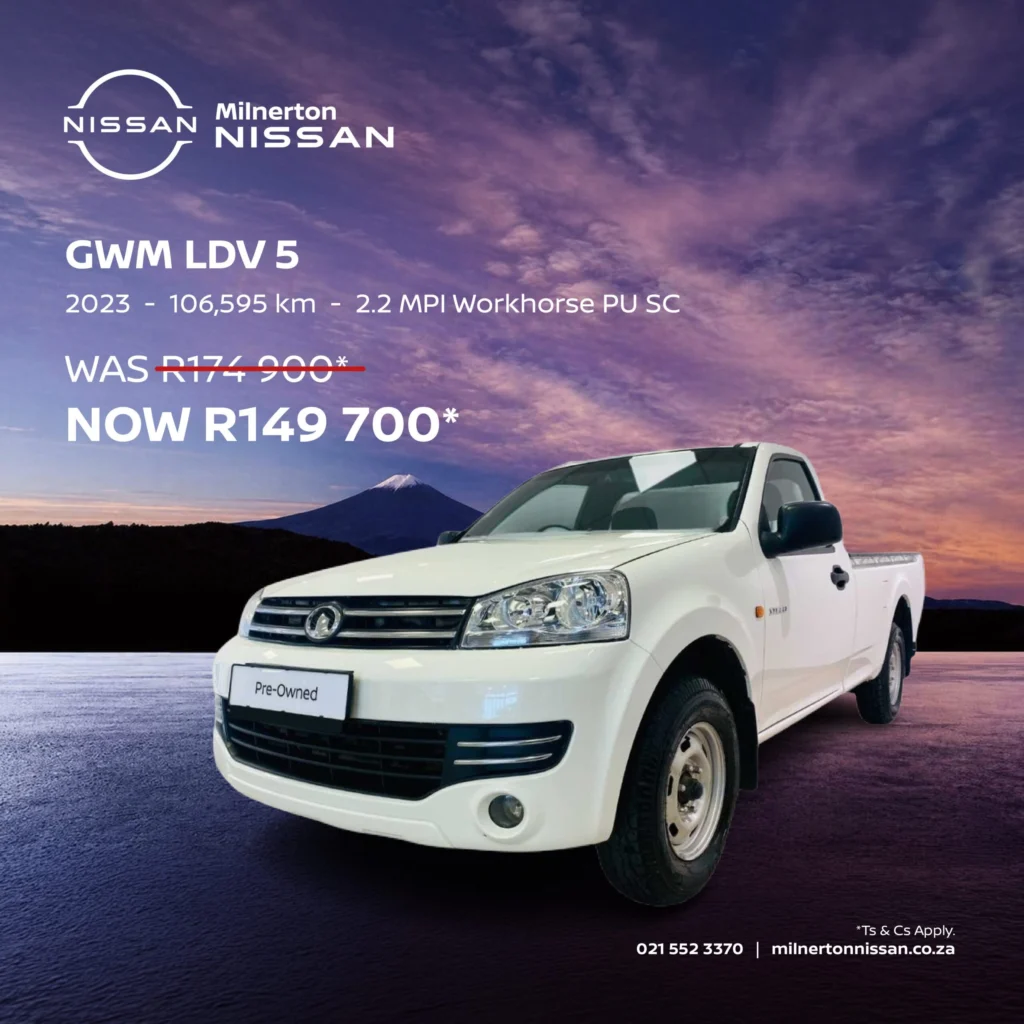 2023 GWM LDV 5 2.2 MPI Workhorse PU SC now R149 700*